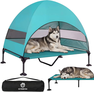 Cama elevada para perros con toldo UV y pies ajustables