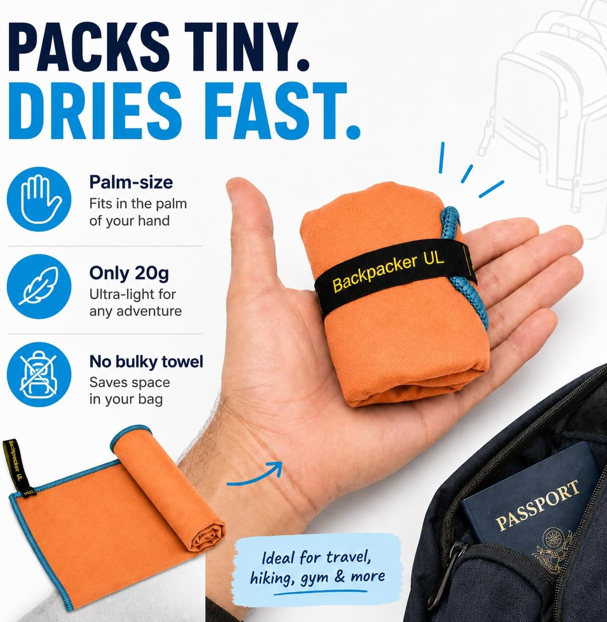 Toalla microfibra secado rápido suave para camping yoga