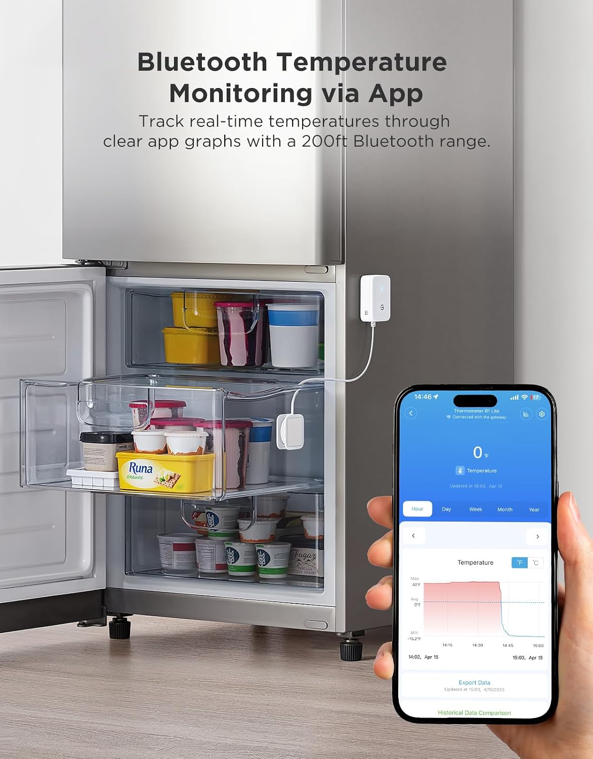 Termómetro refrigerador congelador Bluetooth app alarma