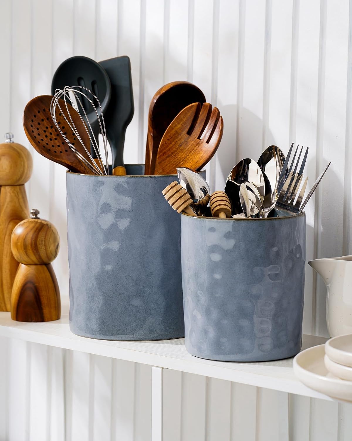 Soporte utensilios cocina cerámica 7.2x5.8pulg azul