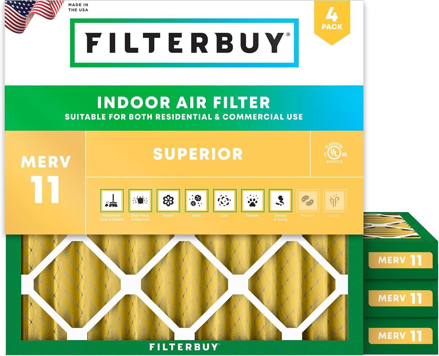 Filtro aire MERV 11 plisado HVAC AC 4 pzas EE.UU
