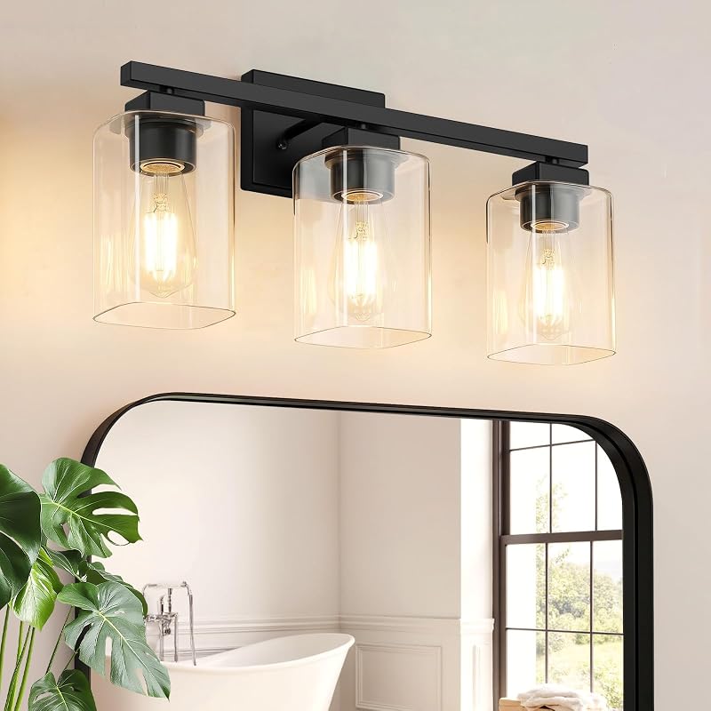 Lámpara baño 3 luces 19" negra mate moderna