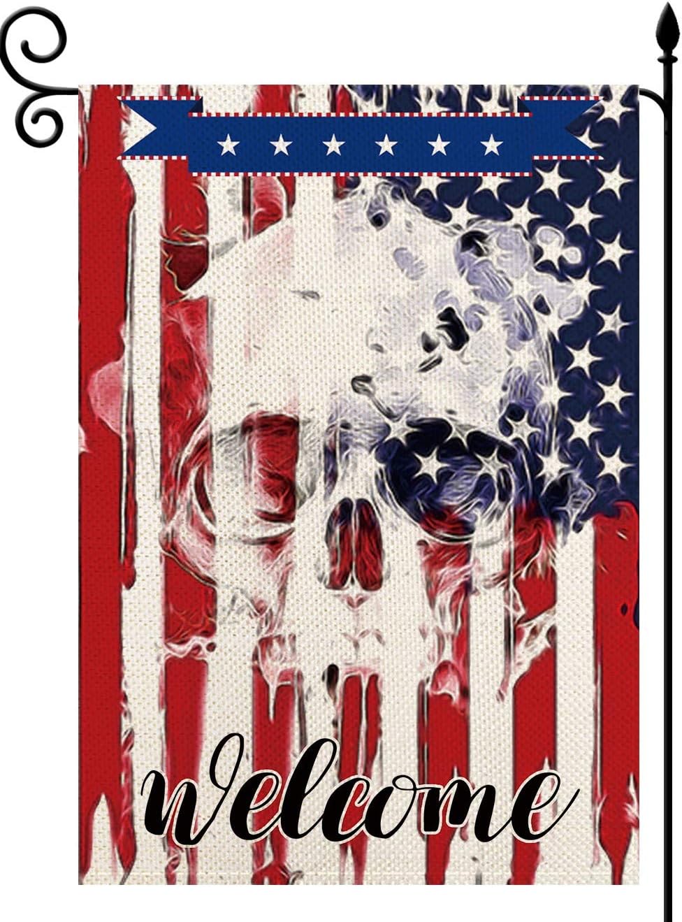 Bandera patriótica doble cara calavera Halloween 12.5x18pulg