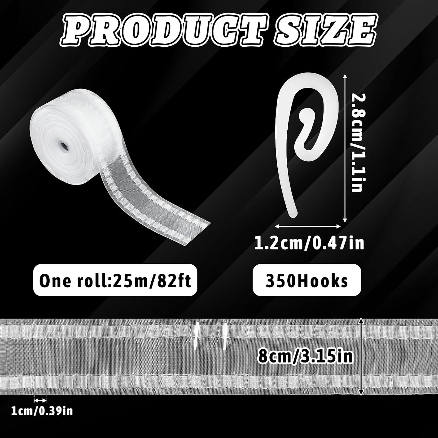 Cinta cortina plegable onda blanca 82ft 350 ganchos