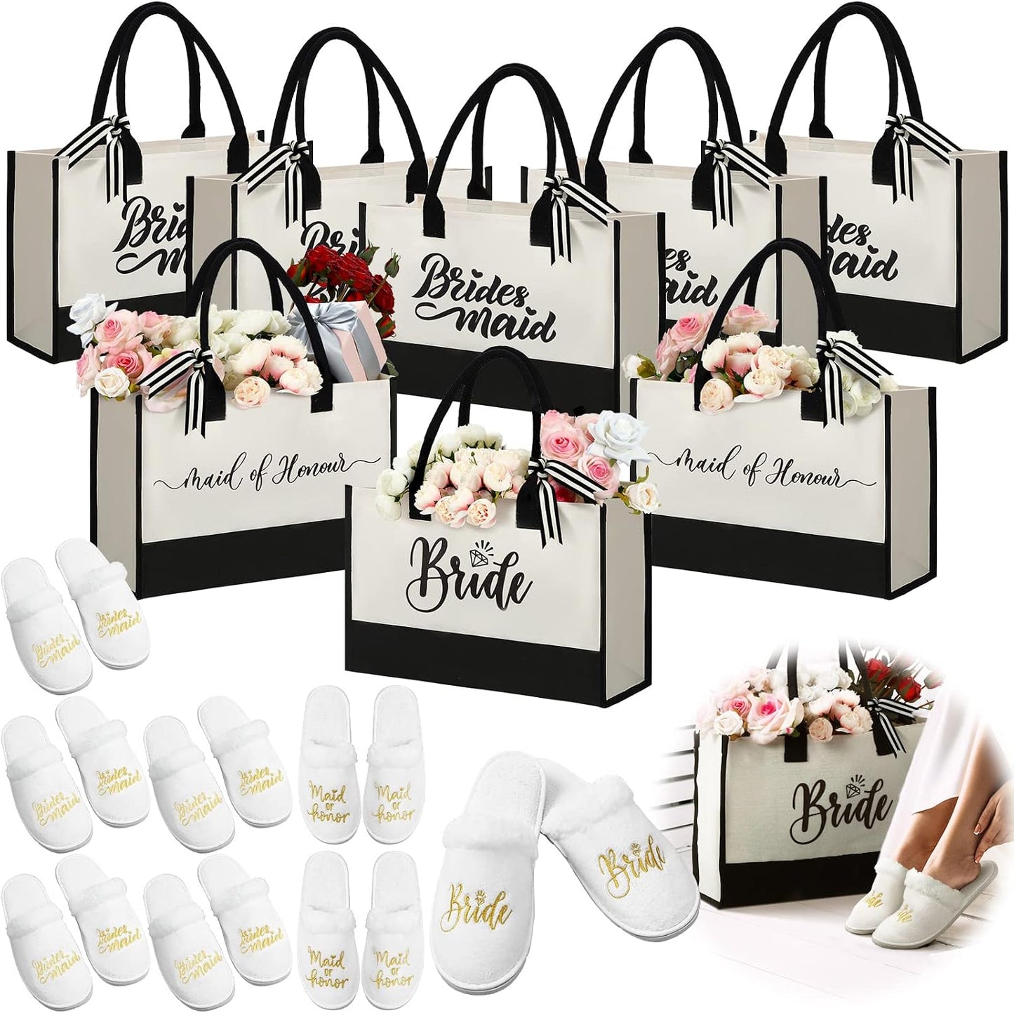 16 Bolsas Dama de Honor Pantuflas Boda Reutiliz.
