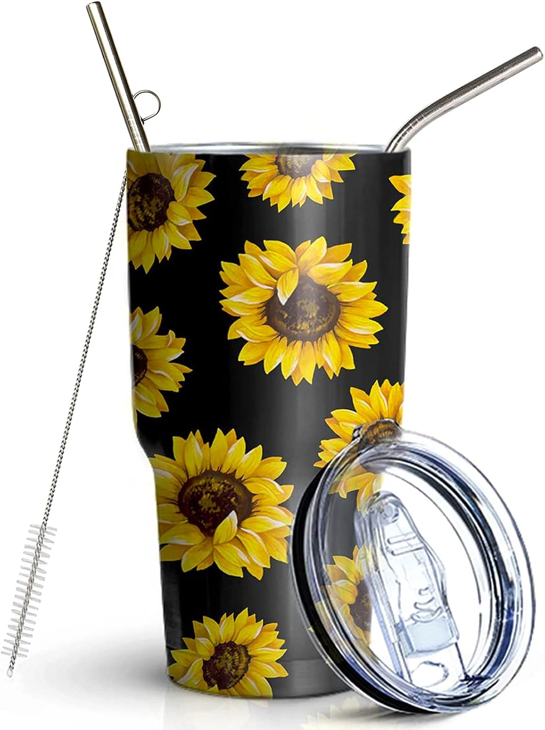 Vaso acero inox doble pared 30oz con tapa y pajilla