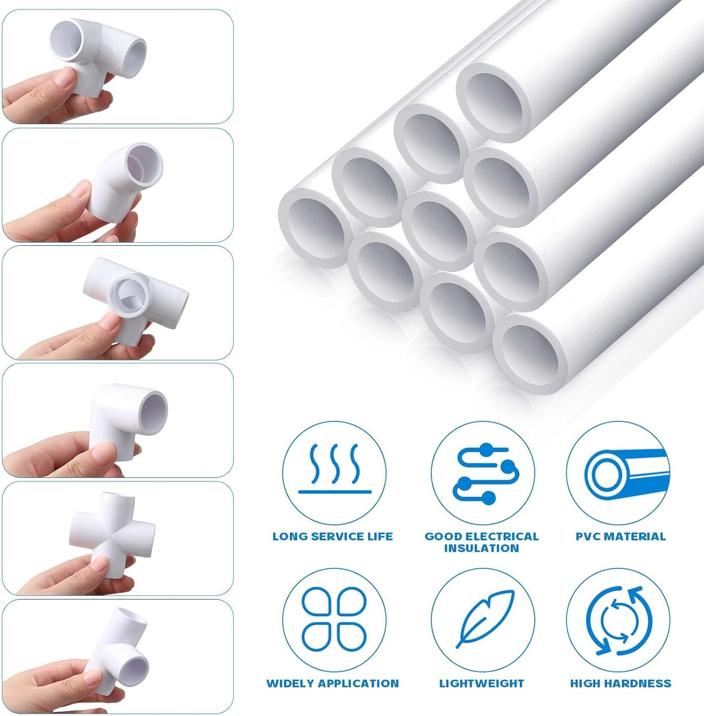 10 Tubos PVC 1/2pulg x3ft con Accesorios Codo y Cortador