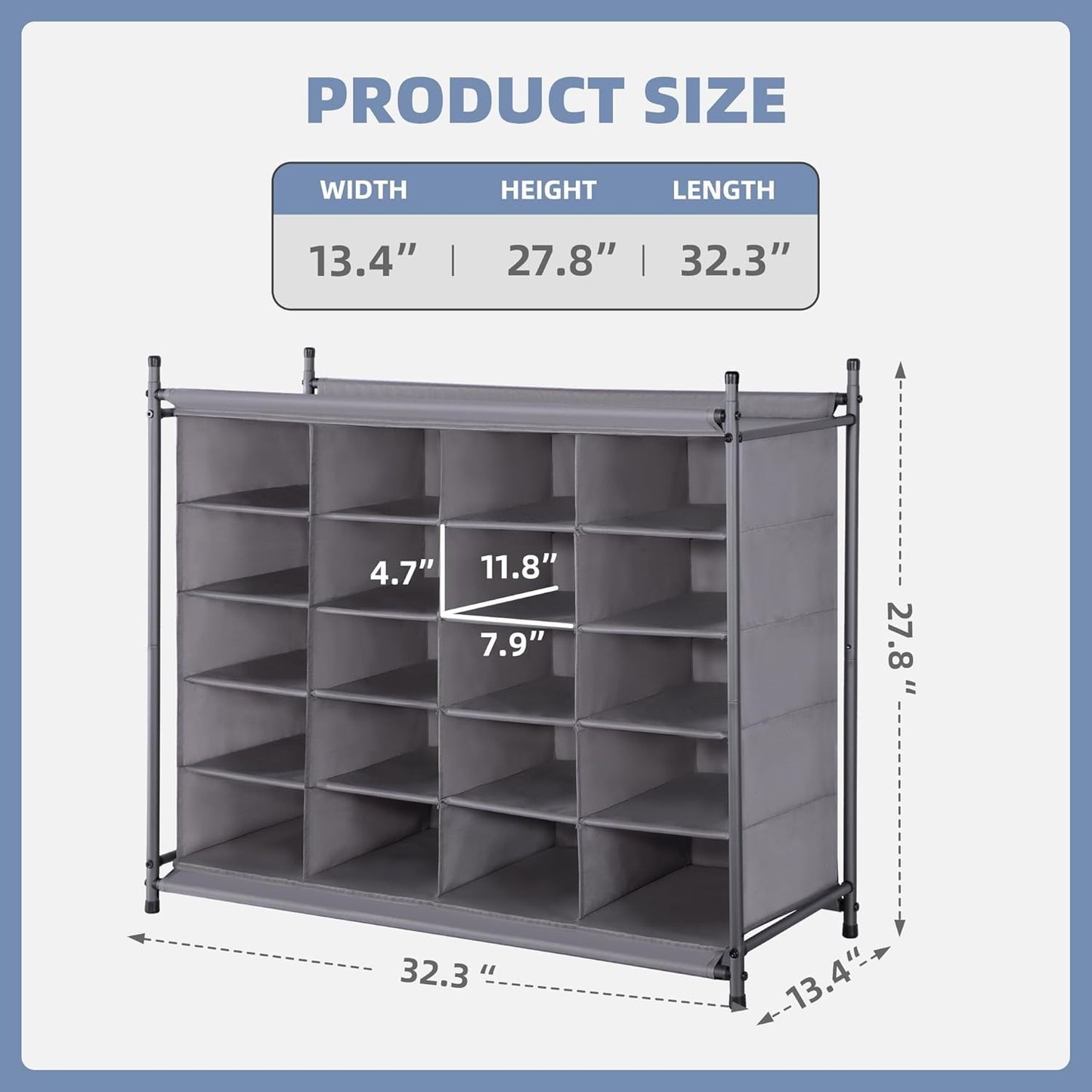 Organiz. apilable zapatos 20 cubos gris