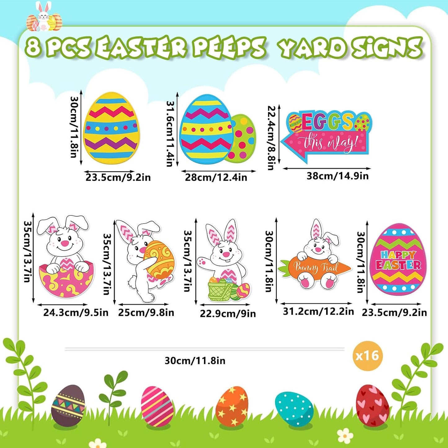 8 Carteles Caza Huevos Pascua Estacas Conejo Exterior