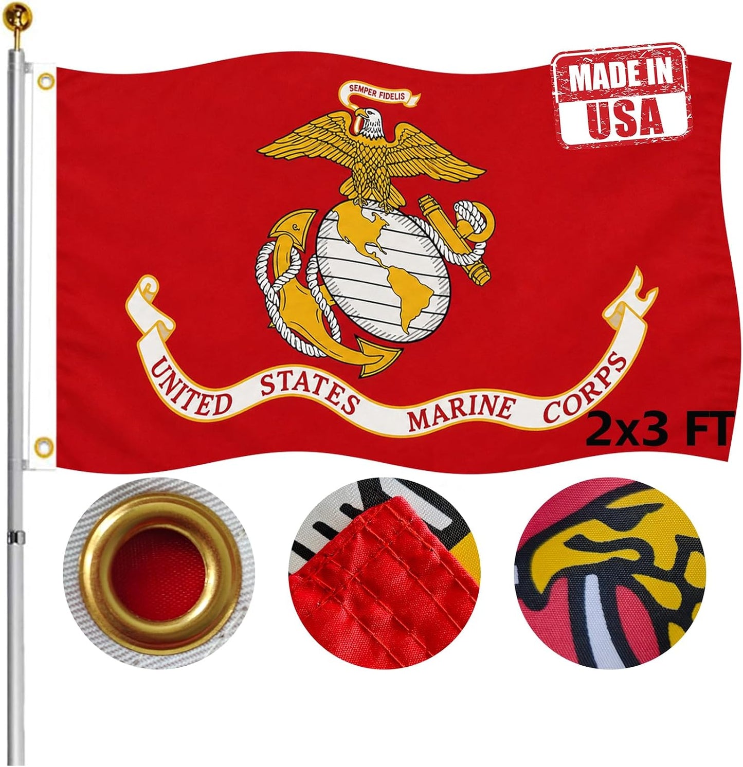 Bandera doble cara USMC 2x3ft lona resistente 3 capas