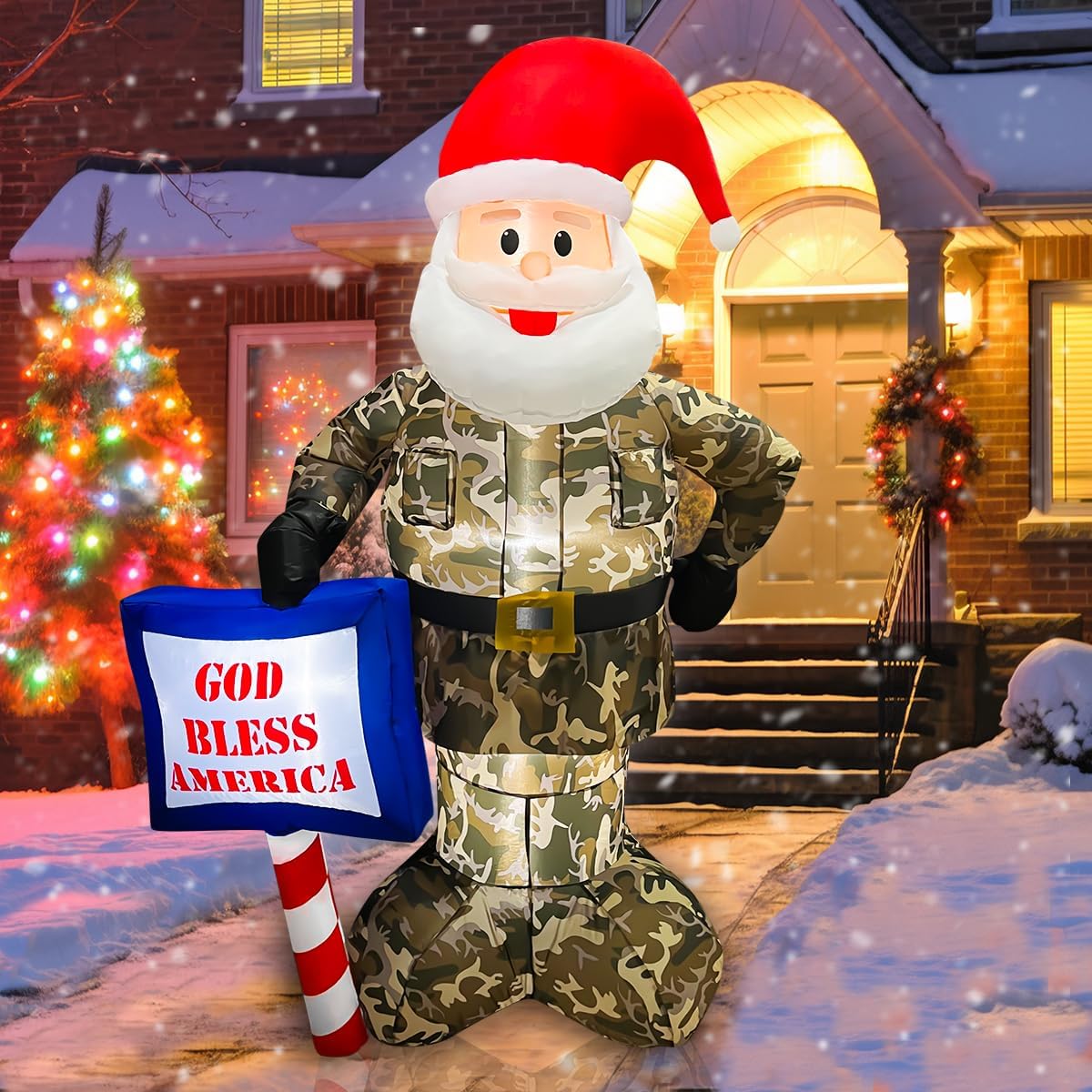 Papá Noel inflable 6ft camuflaje luces LED decoración