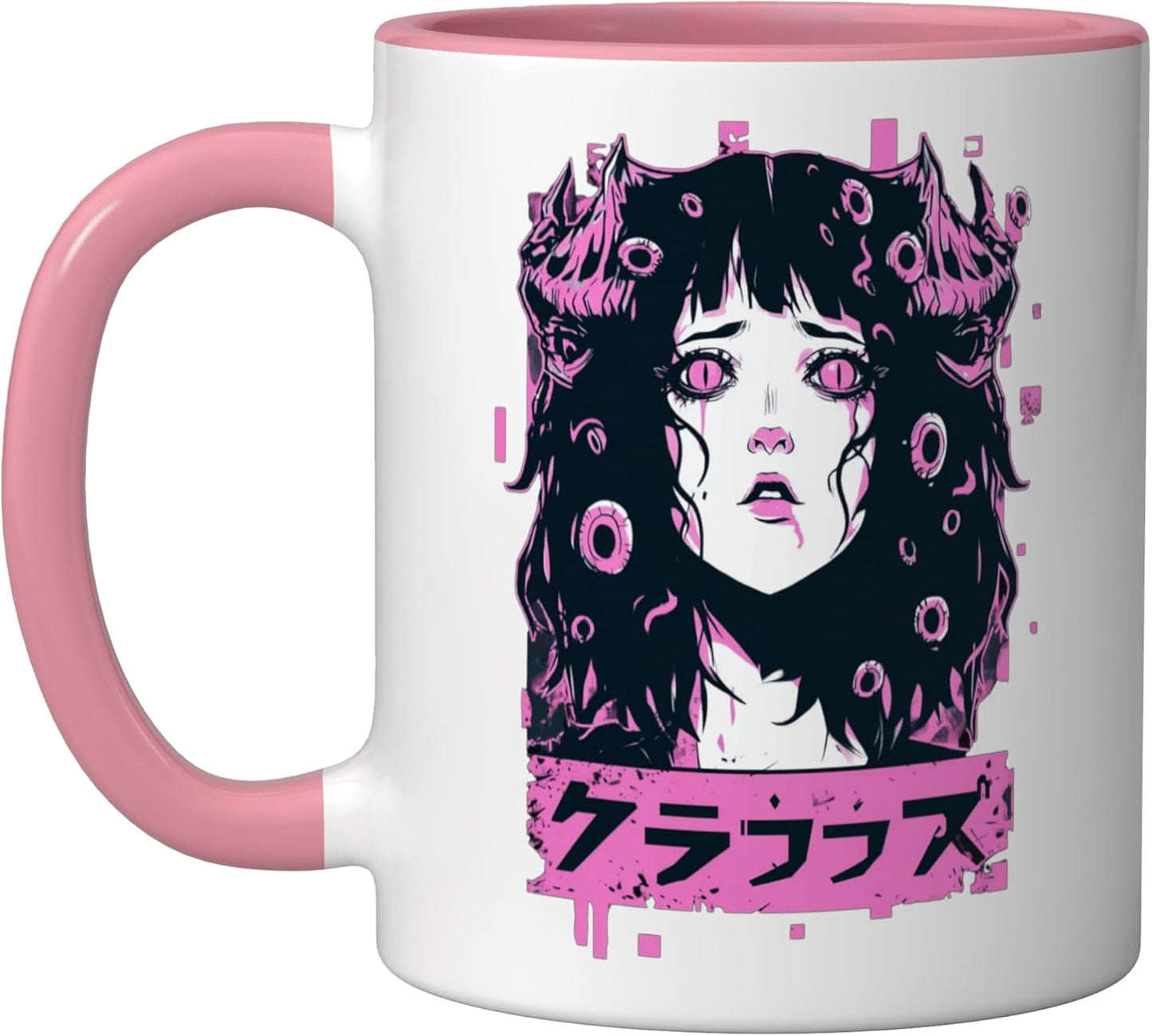 Taza Cerámica Estilo Horror Goth Rosa/Blanco