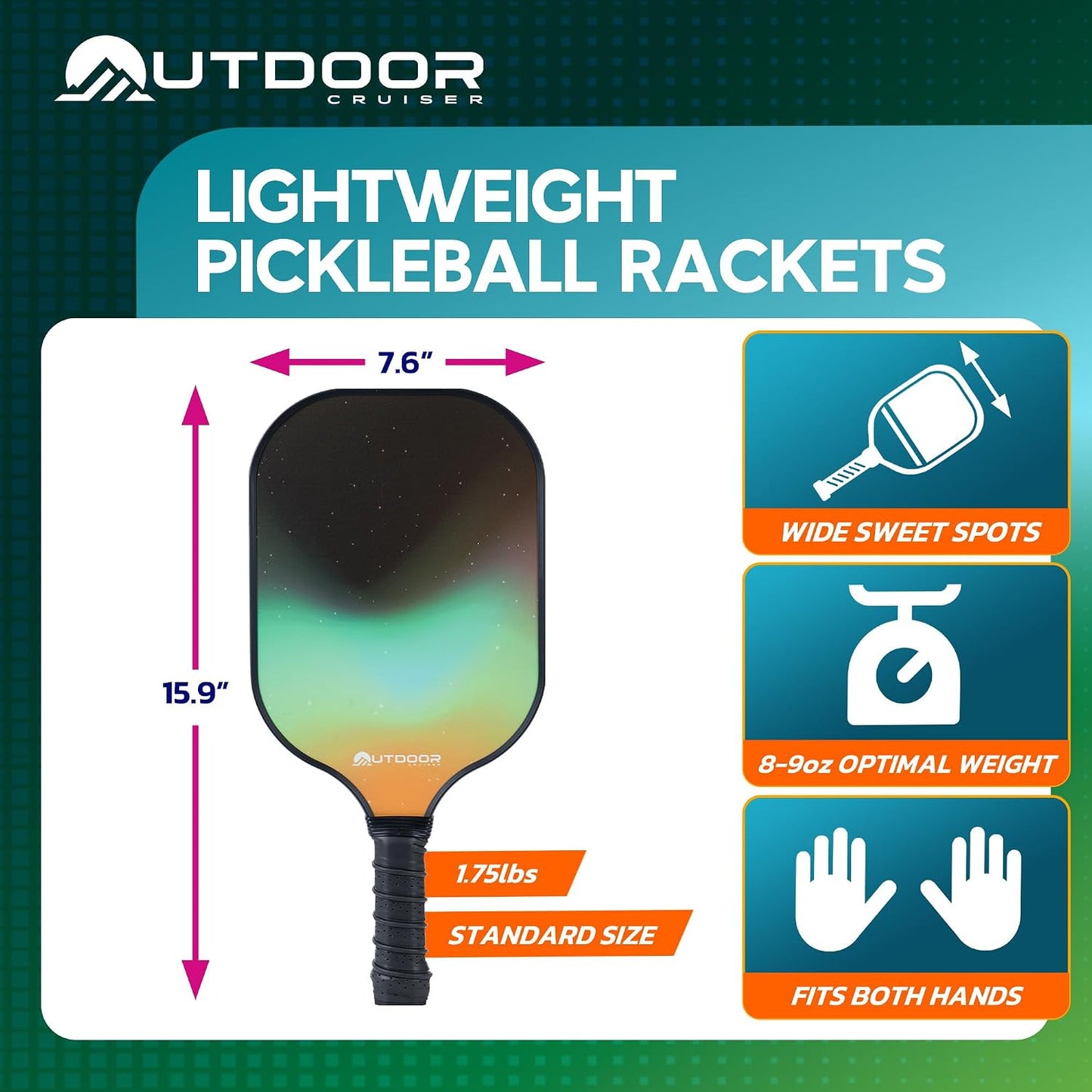 Set 2 Raquetas Pickleball Fibra Vidrio con Bolsa y 4 Bolas