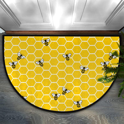 Tapete semicircular con abeja amarilla antiderrap puerta