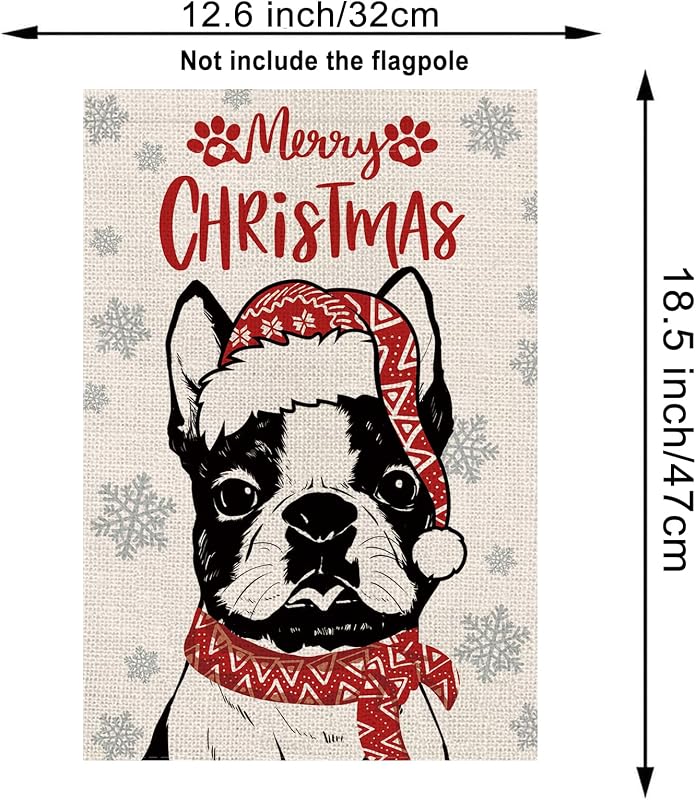 Bandera jardín navidad boston terrier doble cara 12.5x18pulg