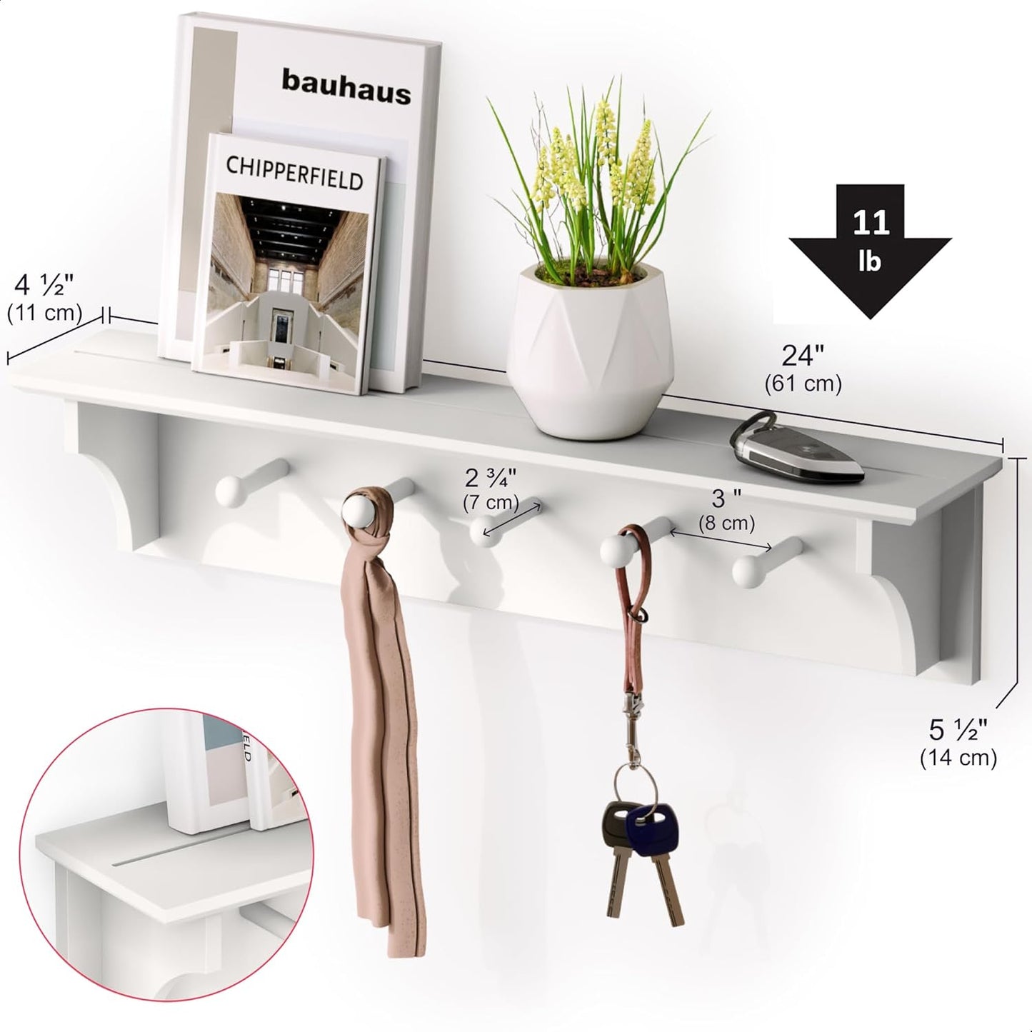 Perchero Pared Flotante de Madera para Vestidor y Entrada