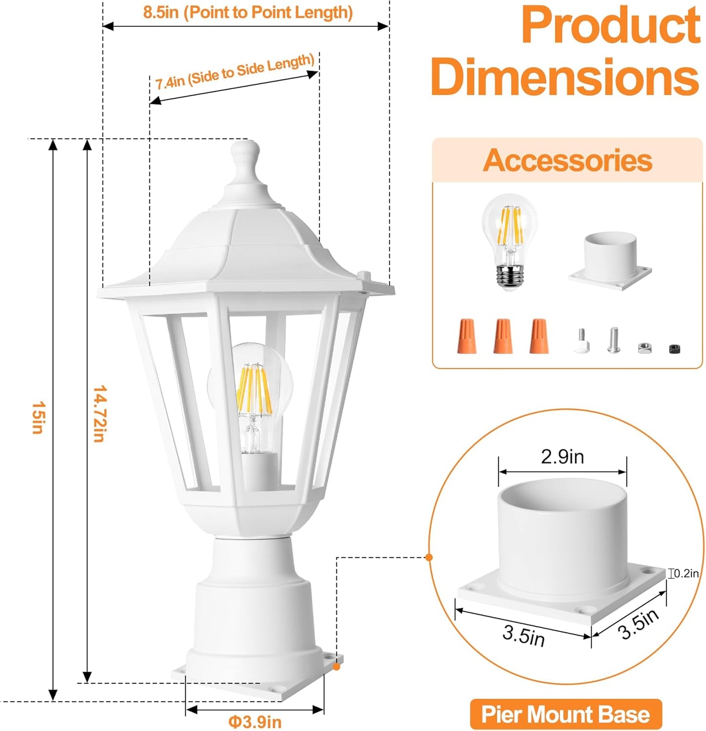 Luz poste exterior blanca impermeable enchufe E26