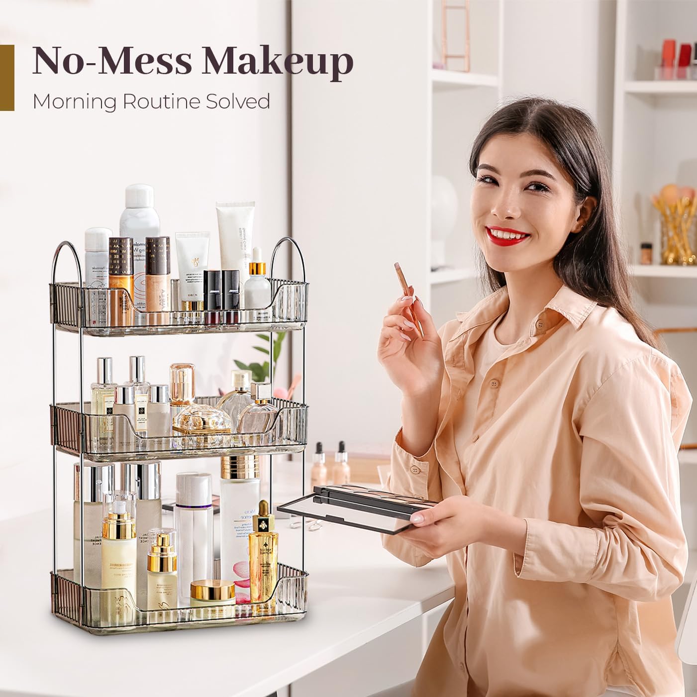Organiz. baño 3 niveles estante cosméticos gris