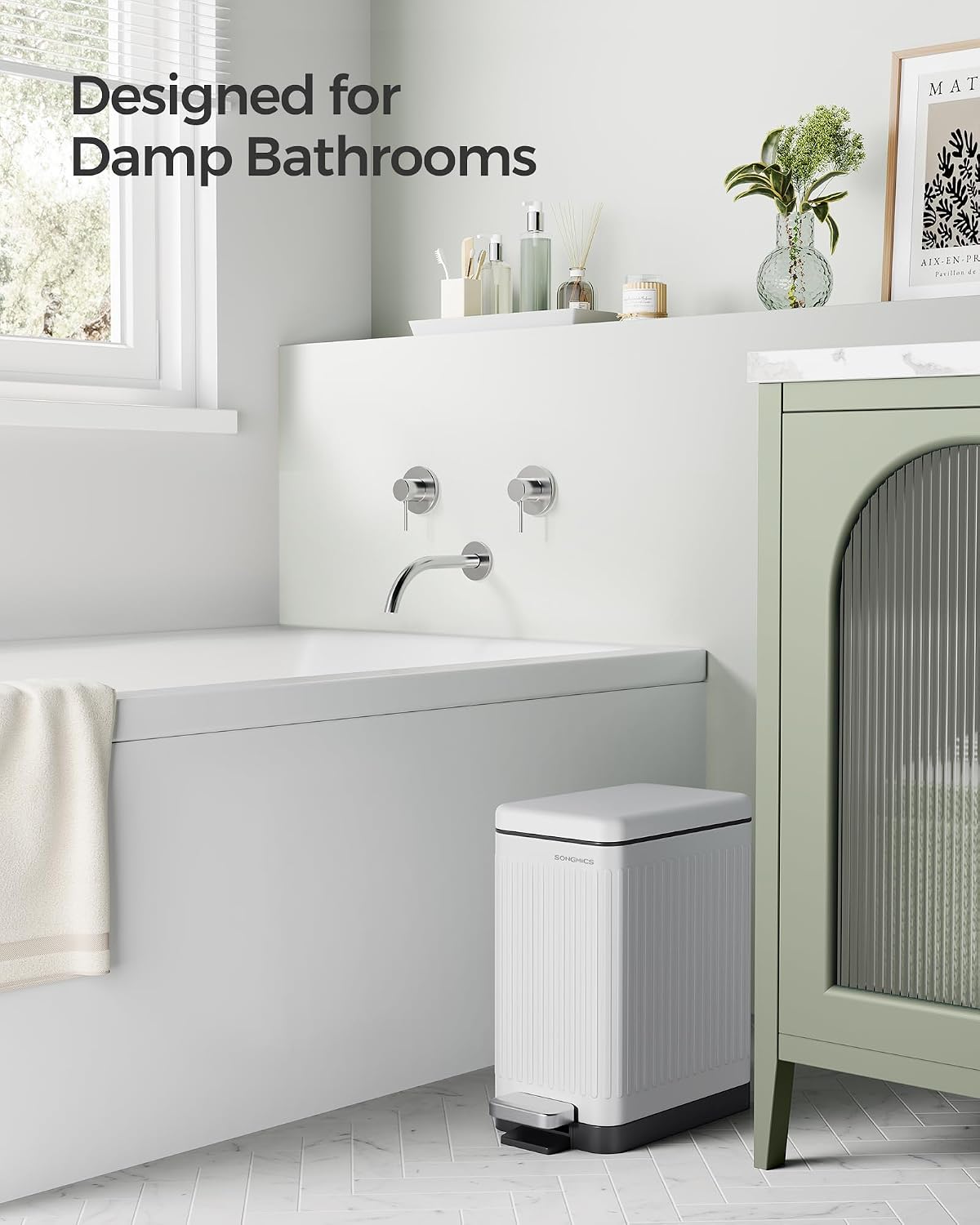 Cubo basura baño acero inox 10L cierre suave blanco