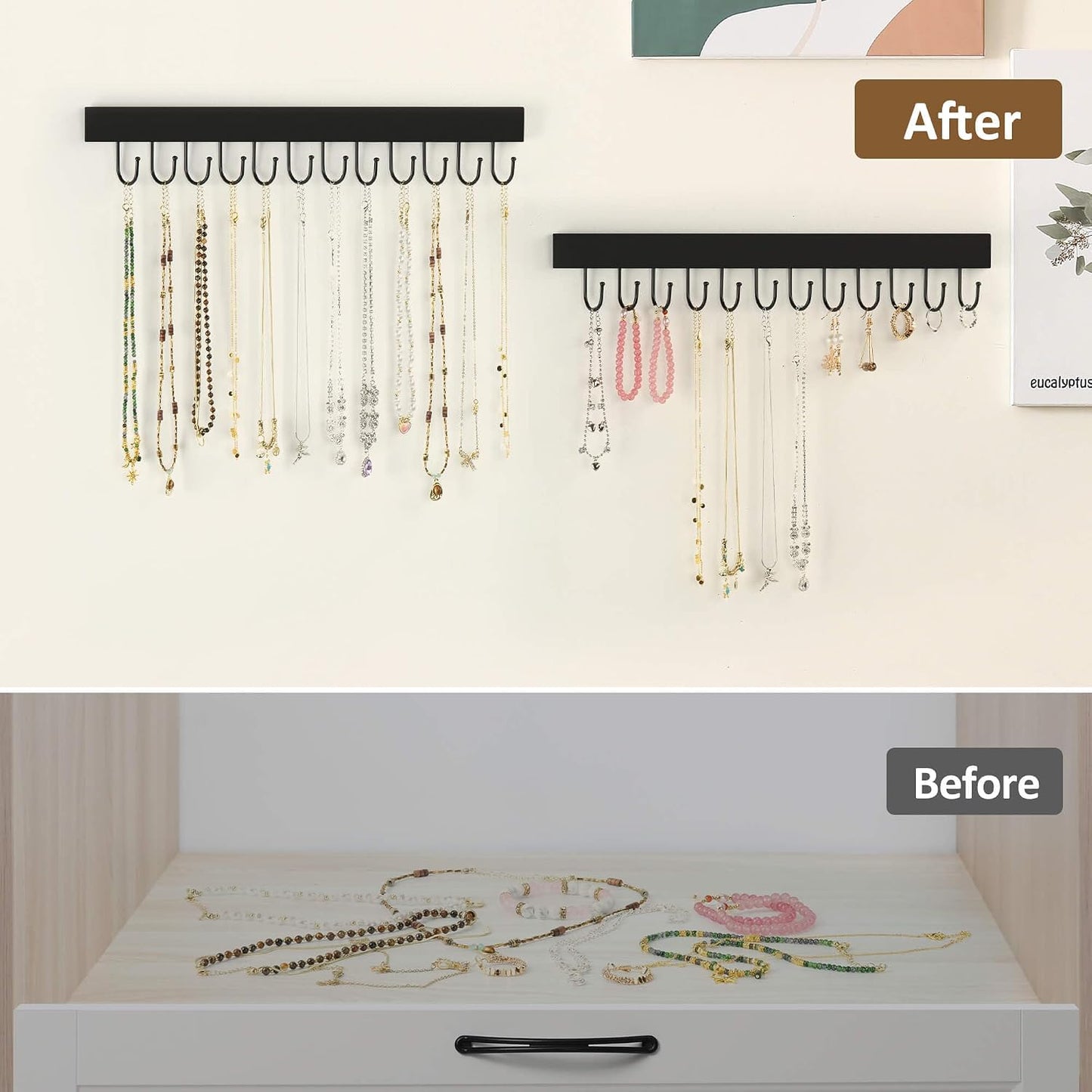 Pack 2 Organiz. Collares Madera 24 Ganchos Negro