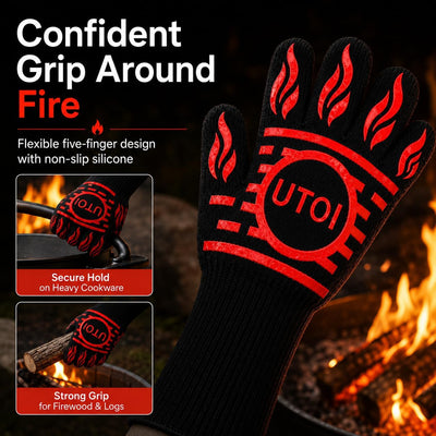 Kit guantes barbacoa resistentes 1472°F con pincel silicona