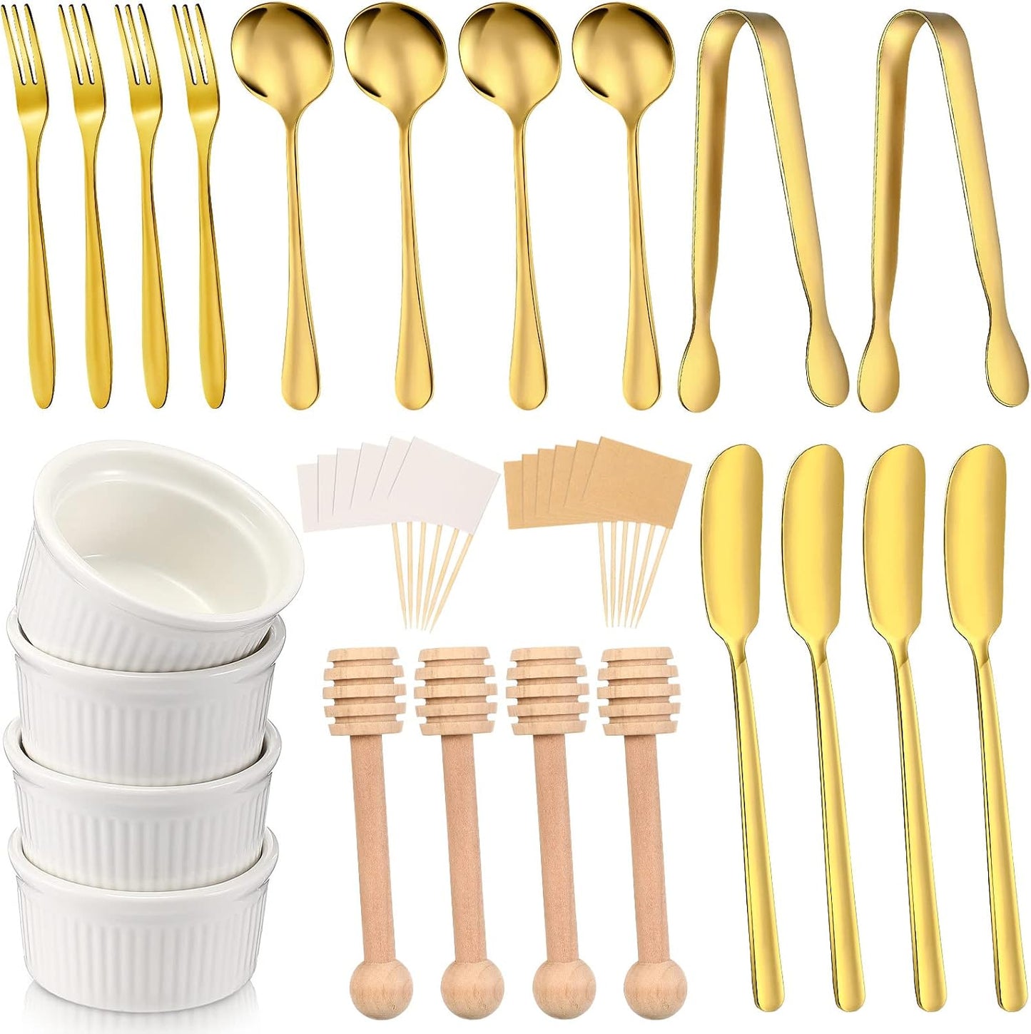 Accesorios tabla embutidos cuchillos dorado