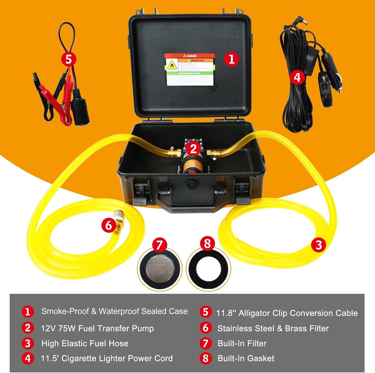 Set bomba transferencia combustible 12V 75W 110gal/h