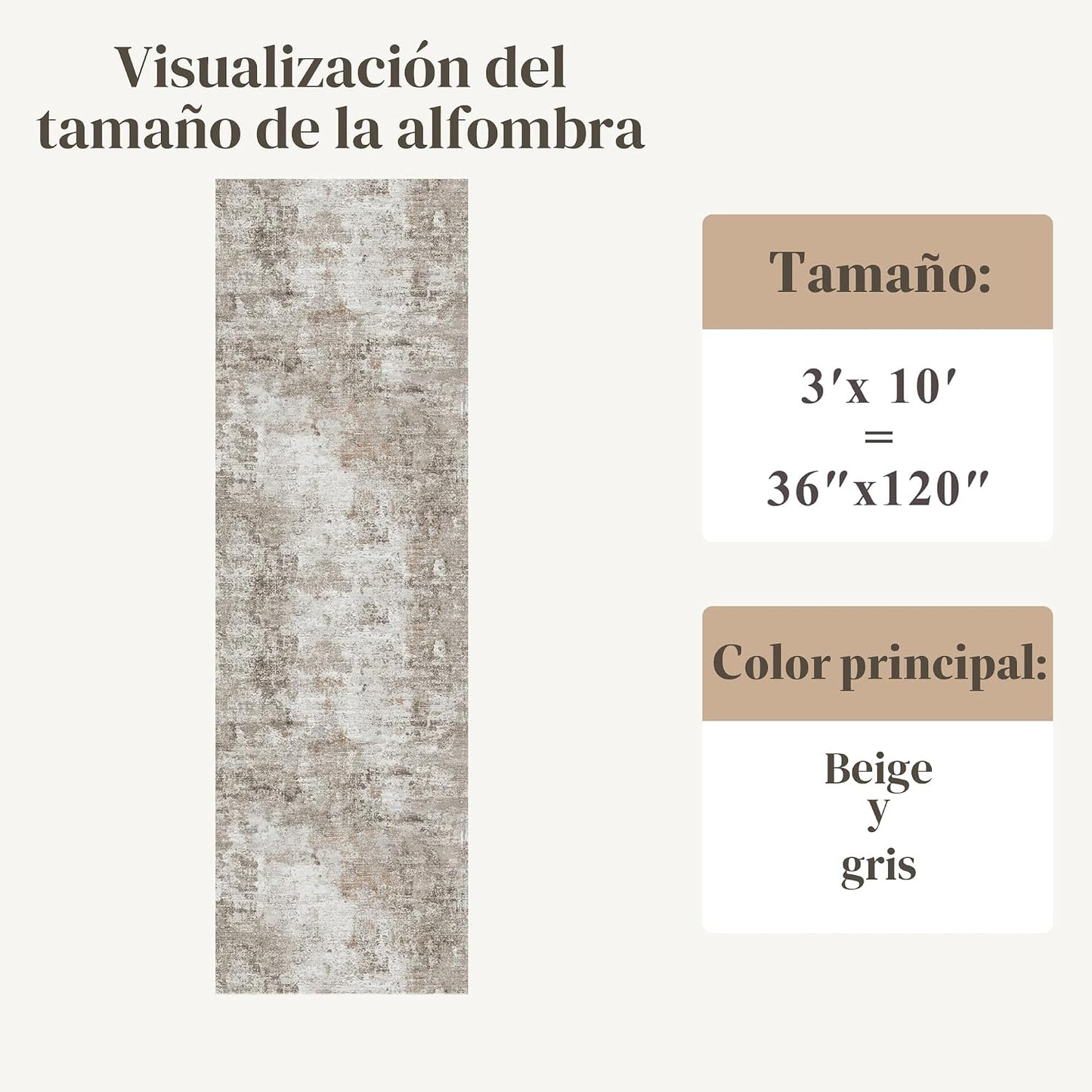 Alfombra pasillo 3x10ft antiderrap abstracta beige