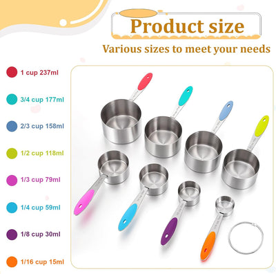 Set 8 Tazas Medidoras Acero Inox Antiderrap Apilable