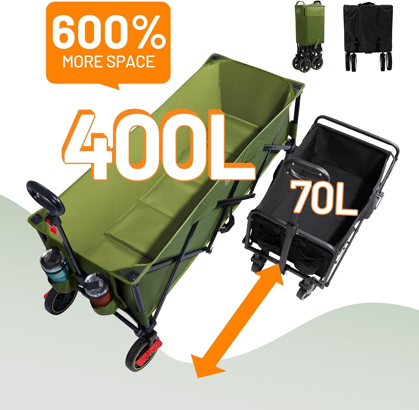 Carrito plegable 51.2pulg frenos carga 400L camping