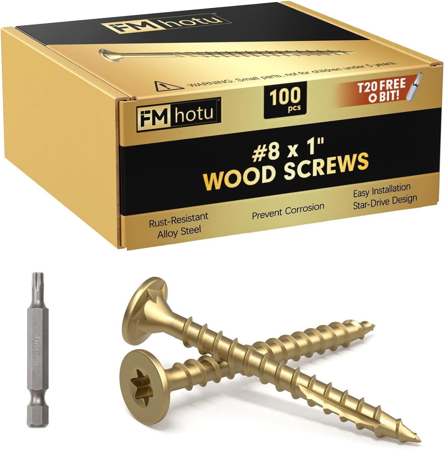 Tornillos Star Drive #8x1 para madera 100pzas color dorado