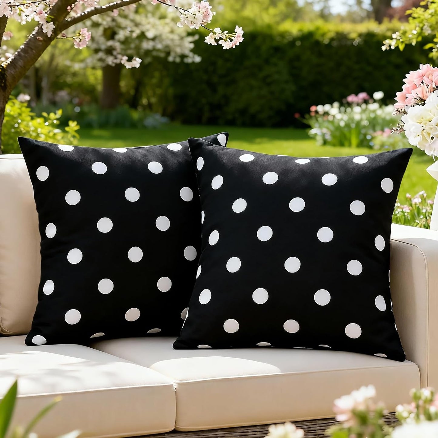 2 Fundas Almohada Impermeables 18x18" Lunares Negros