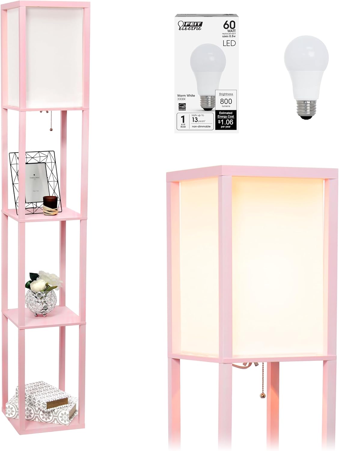 Lámpara organizadora 3 estantes tela lino blanco led
