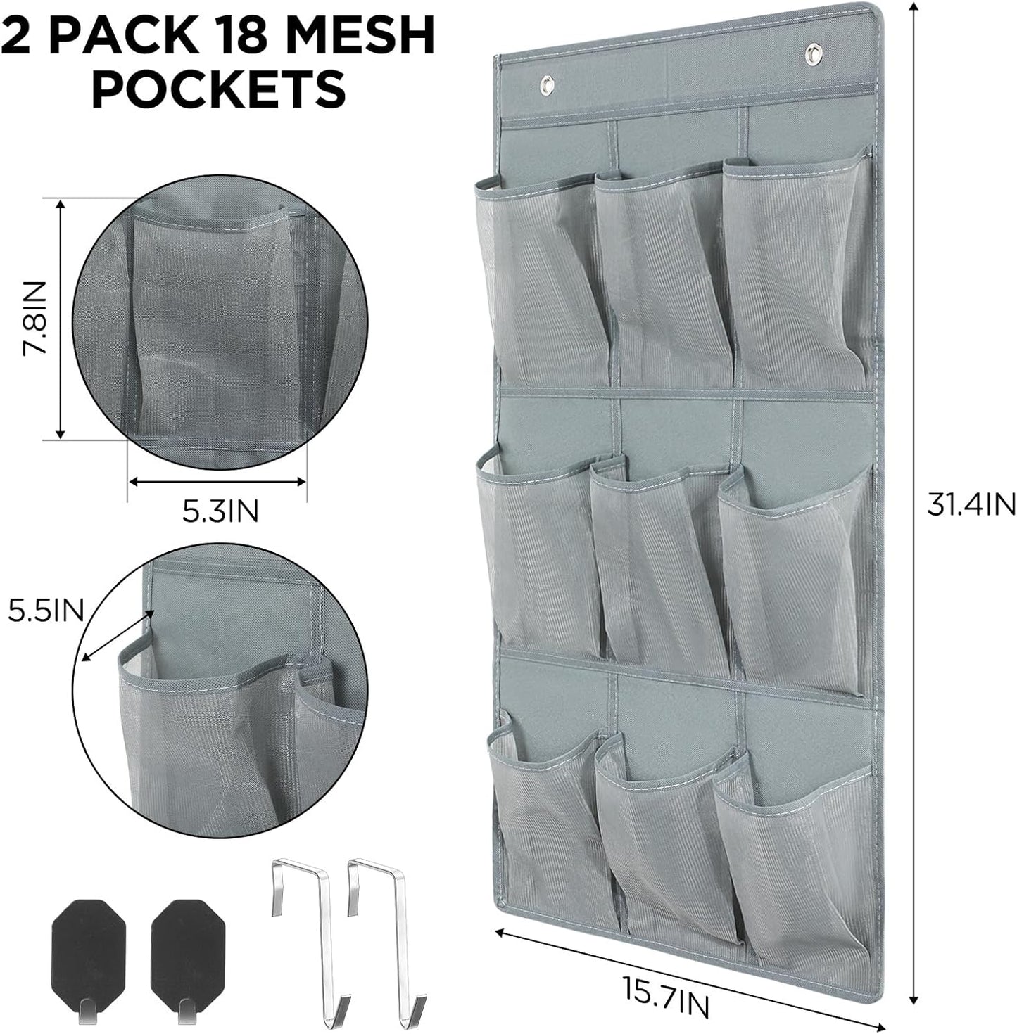 Organiz. zapatos 2 pzas 18 bolsillos para pared gris
