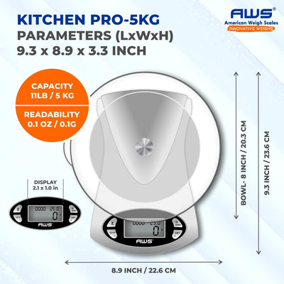 Báscula cocina 11lb con cuenco 176.37oz Plata