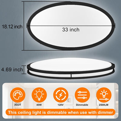 Lámpara techo ovalada negra 33pulg led 3000k-5000k 40w