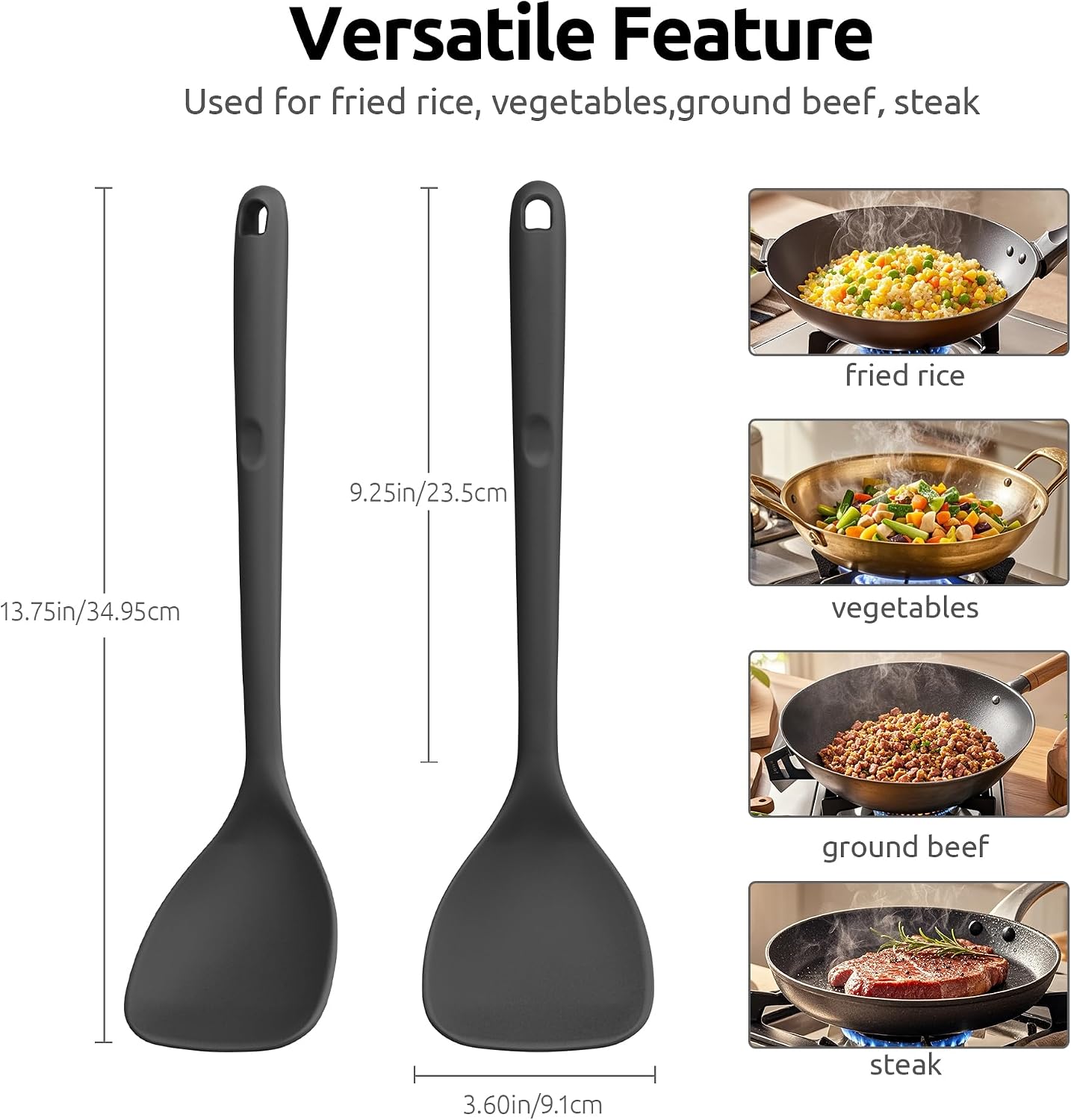 Espátula Wok silicona 13.76pulg largo borde flexible