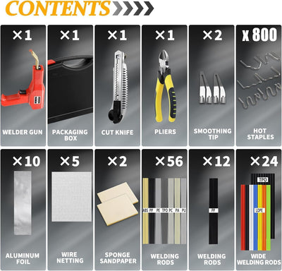 Soldador plástico 220W kit 2en1 1000 grapas 92 varillas