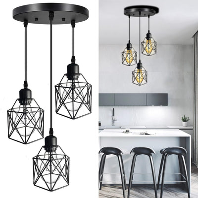 Lámpara colgante industrial 3 luces ajustables E26 negro