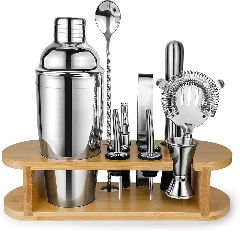 Set coctelera acero inox con soporte y accesorios