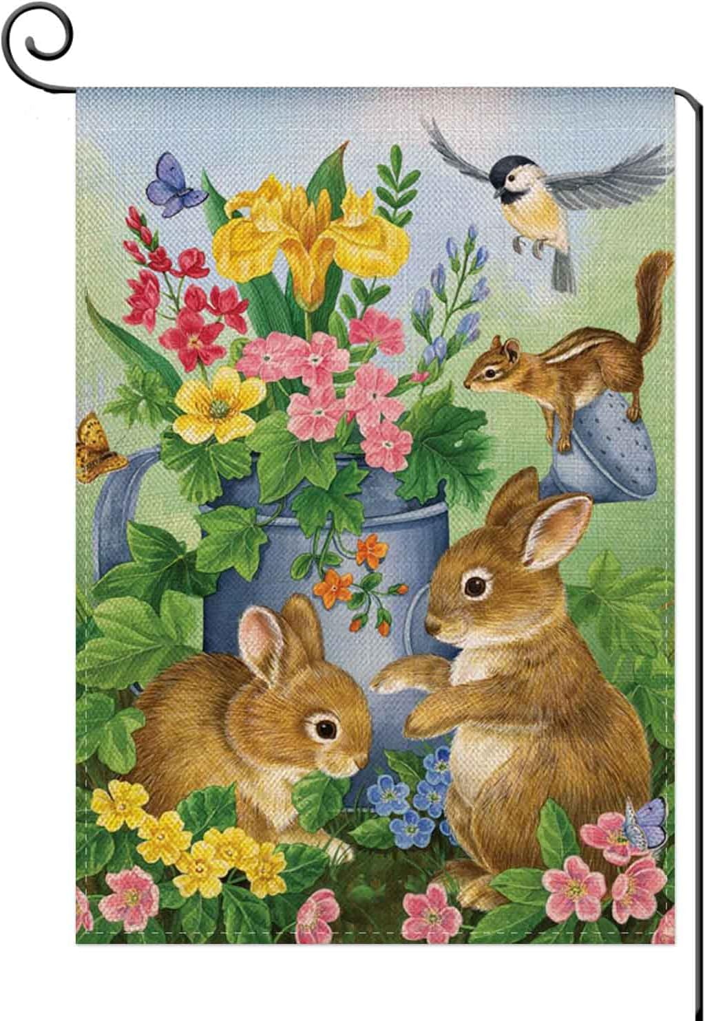 Bandera jardín doble cara conejo pájaro primavera