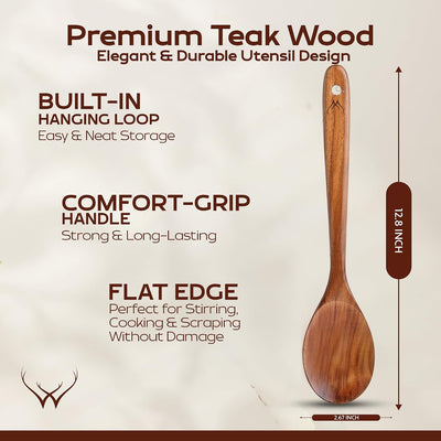 Cuchara madera teca 12pulg soporte grande utensilios cocina