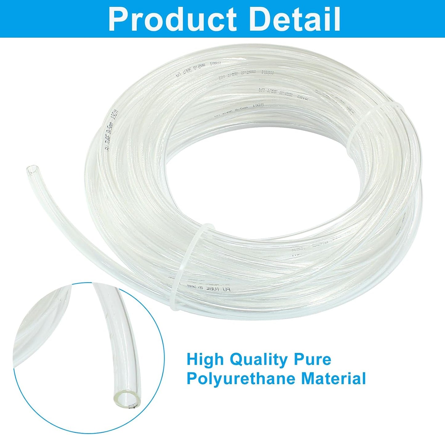 Tubería neumática PU 0.315x0.197pulg compresor 32.8ft transparente