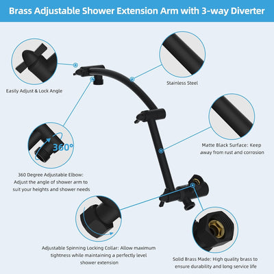 Brazo extensión ducha 16pulg acero inox ajustable G1/2