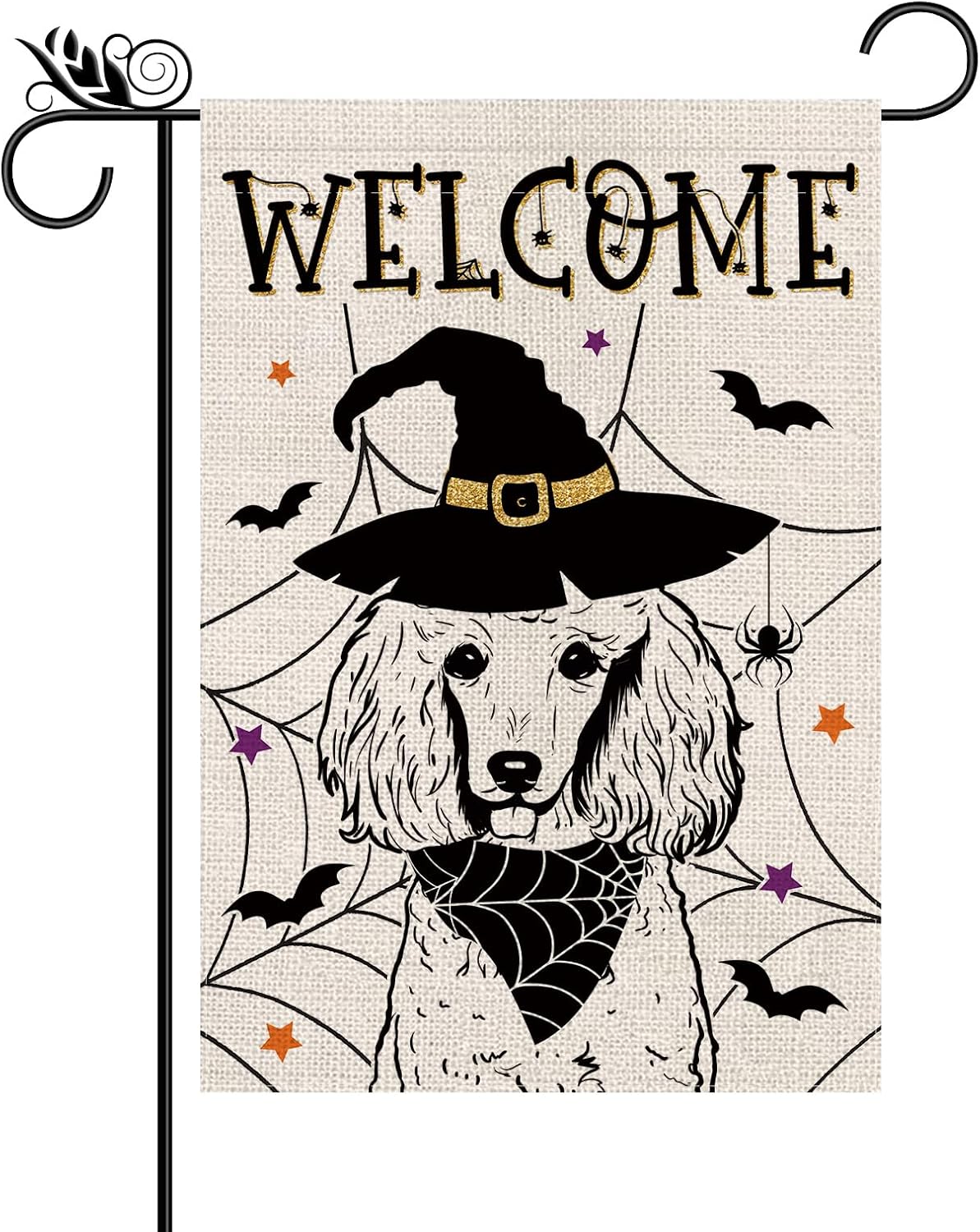 Bandera Halloween caniche telaraña 12.5x18pulg