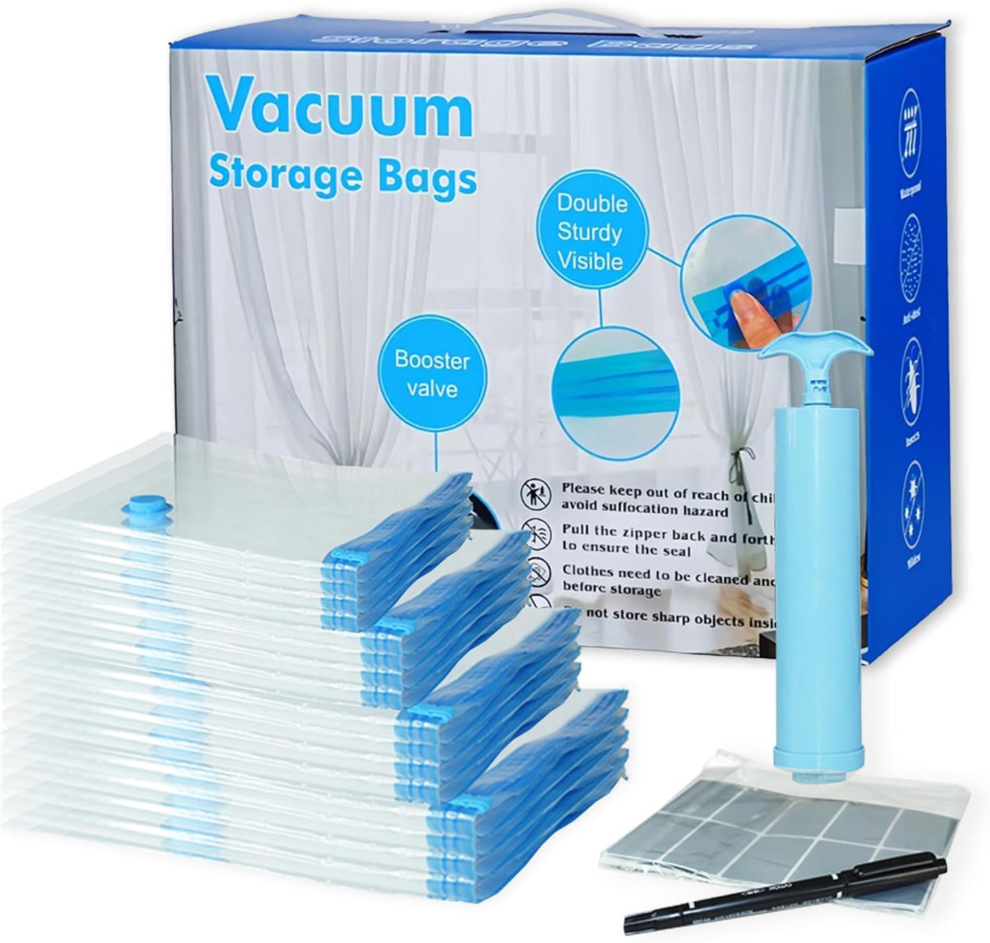 Set bolsas compresión vacío con etiquetas y bomba