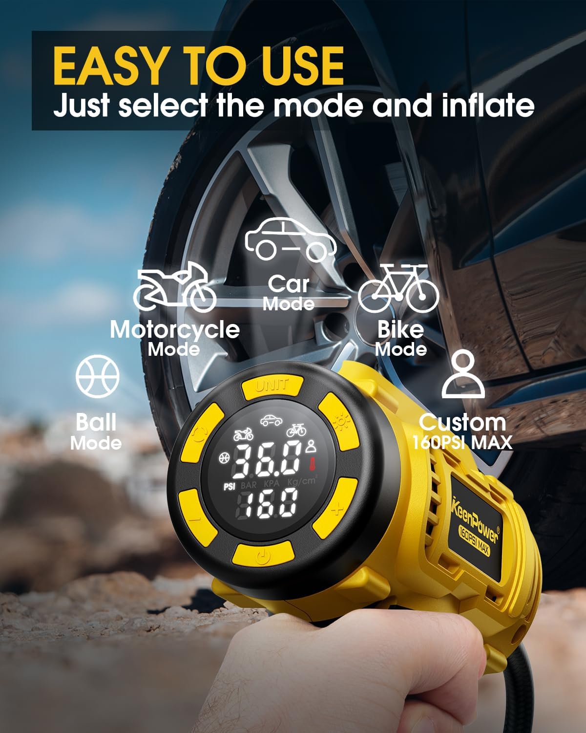 Inflador neumáticos inalámbrico 160psi con batería 21v