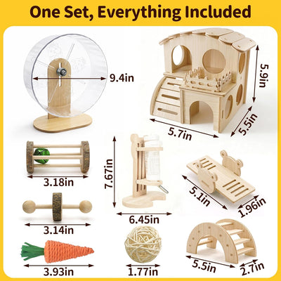 Juego accesorios hámster rueda silenciosa madera botella