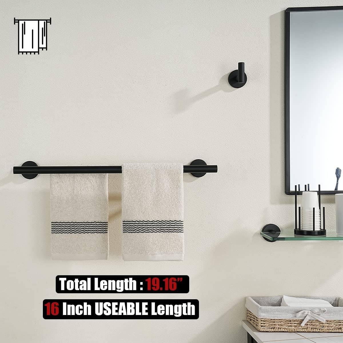 Toallero doble acero inox 304 19pulg negro mate