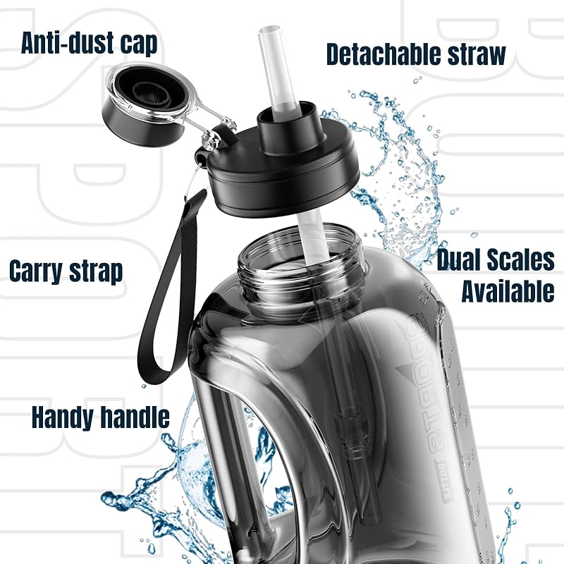 Botella agua 95oz/2.8L con popote asa correa deporte